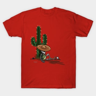 Cactus and skeleton at sunset in the desert T-Shirt